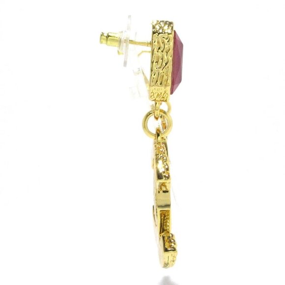 Auth CHANEL Coco - Gold Black Pink Hardware Plastic Earrings - Picture 6 of 6